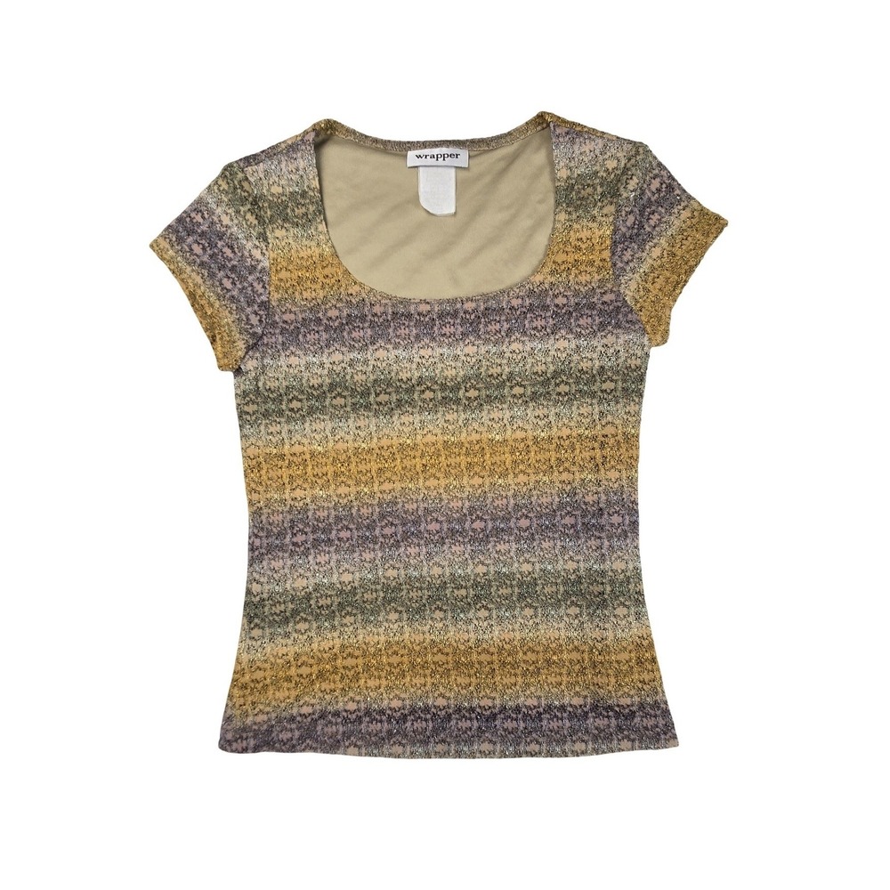 Wrapper Vintage Y2K 90s Baby Tee Top Scoop Neck Knot Embroidery 2000 Boho Earthy